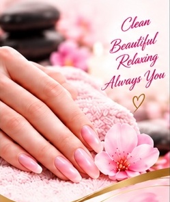 Pink manicure with cherry blossoms from the Top Ten Nails & Spa brochure